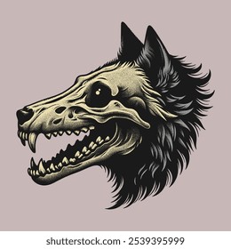  Vetor de Ilustração de Crânio de Lobo Pontilhado