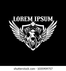 wolf skull with motorcycle vector logo template