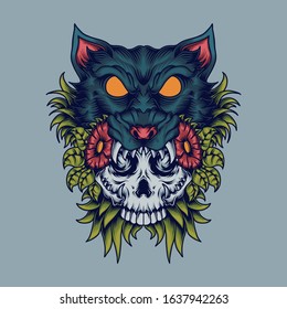 Wolf skull tattoo vector illustration