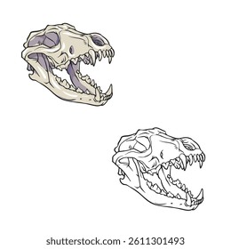 wolf skull vector illustration. Skeleton. Drawing. Easy to edit. 