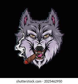 Wolf Smoking Blunt Weed Head