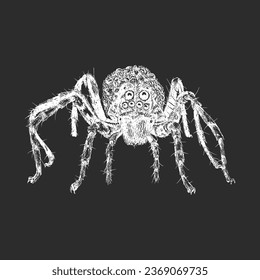 Wolf Spider, vintage illustration in engraving style, hand drawn sketch in vector, tattoo design