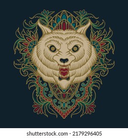 wolf spirit ornament vector illustration