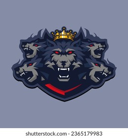 Wolf sport mascot logo design. Pack Wolves wearing crown for team esport or gaming