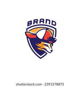 wolf sports mascot shield logo design vector illustration
