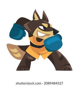 Wolf in Sportswear and Boxing Gloves Standing in Fighting Pose Doing Sport Vector Illustration