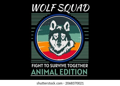 wolf squad retro design hand drawing