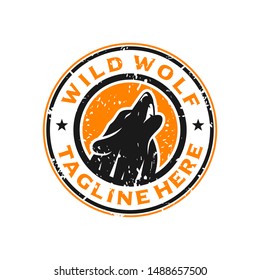 wolf stamp circle logo design 