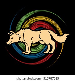 Wolf standing designed on spin wheel background graphic vector