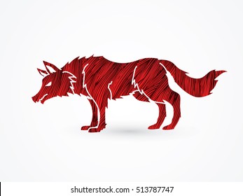 Wolf standing designed using red grunge brush graphic vector
