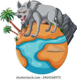 A wolf standing on a small island