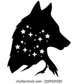 Wolf Stars Silhouette, wolf vector, Wolf Mountain silhouette