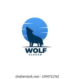 Wolf sunset logo design element. wolf logo design with blue moon