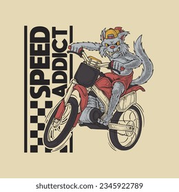 wolf supermoto biker retro cartoon emblem