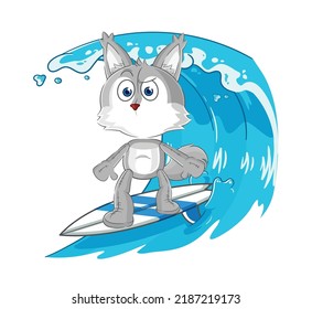 the wolf surfing character. cartoon mascot vector