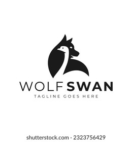 wolf swan negative space logo design