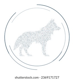 The wolf symbol filled with dark blue dots. Pointillism style. Vector illustration on white background