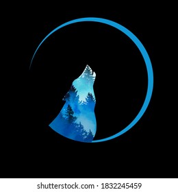 The wolf symbol howling on the moon. Vector illustration