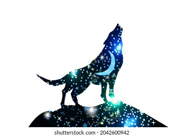 The wolf symbol howling on the moon. Vector illustration