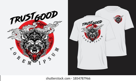 diseño de tatuajes de lobo para camiseta blanca