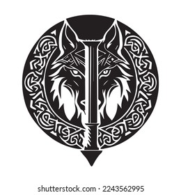 Wolf tattoo in traditional Celtic style. Ornamental vintage wolf predator, black and white tattoo, decorative retro style. Isolated vector illustration.