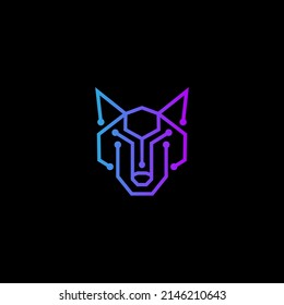 wolf tech logo design icon vector