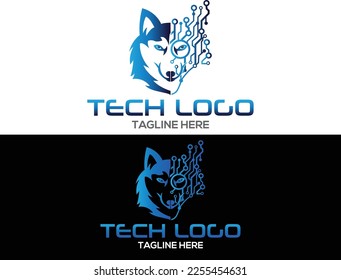 Wolf tech logo design icon vector