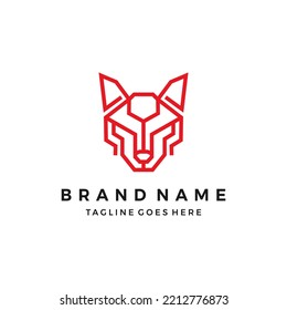 Wolf Tech Logo Design. Wolf Line Art Icon Vector Illustration