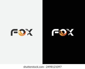 Wolf text logo design template. Creative business template. Fox wordmark logo design. Fox tail with o letter. Fox X letter logo design with a gradient color