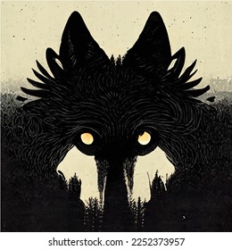 wolf with a thousand eyes, silhouette, shadow