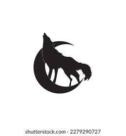 Wolf through the moon. Vector illustration