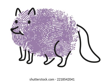 Wolf thumbprint, isolated portrait of wild animal with long tail. Carnivorous mammal from dog family, hunting canine personage. Simple drawing of character with finger stamp, vector in flat style