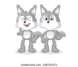 the wolf thumbs up and thumbs down. cartoon mascot vector