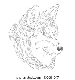 Wolf tie were drawn by hand . Vector animal.