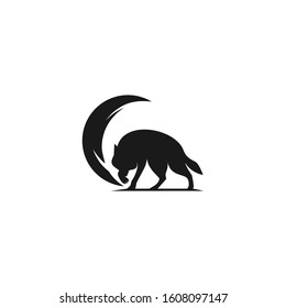 The Wolf Tore with the black moon. effect in black silhouette Illustration Vector Template