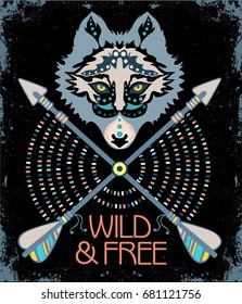 Wolf totem. Wild and free. Boho style.
