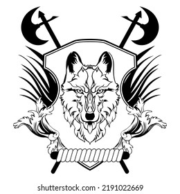 wolf tribal head tattoo crest coat of arms winged emblem. insignia isolated vector illustartion 