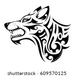 Wolf tribal tattoo in Maori ethnic style