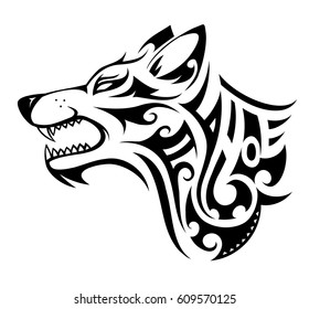 Wolf tribal tattoo in Maori ethnic style