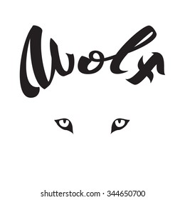 Wolf. Typographic Design. Hand lettering text isolated on white, vector illustration