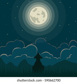 wolf under the moon, vector illustration