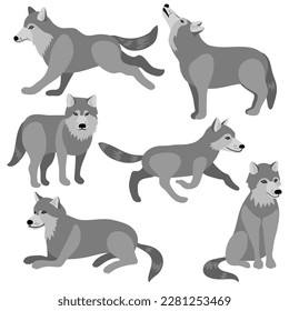 wolf, vector drawing wolves, hand drawn animals isolated at white background , cartoon style characters