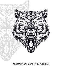 wolf vector. head ferocious wolf (in packaging design, decoration, print, t-shirt design, tattoo art, etc.)