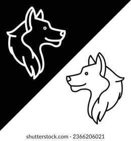 Wolf Vector Icon, Lineal Style Symbol, von Animal Head Icons Collection, einzeln auf schwarz-weißem Hintergrund.