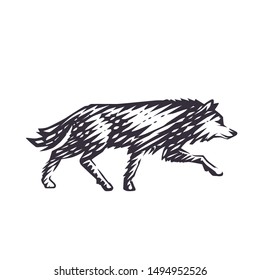 Wolf. Vector illustration. Black and white vector objects.
