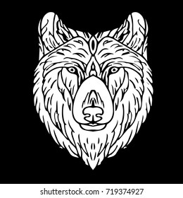 Wolf vector illustration. Doodle style. Design icon, print, logo, poster, symbol, decor, textile, paper