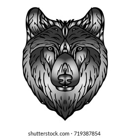Wolf vector illustration. Doodle style. Design icon, print, logo, poster, symbol, decor, textile, paper