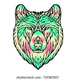 Wolf vector illustration. Doodle style. Design icon, print, logo, poster, symbol, decor, textile, paper