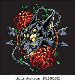Flor de ilustración Wolf Vector enojada