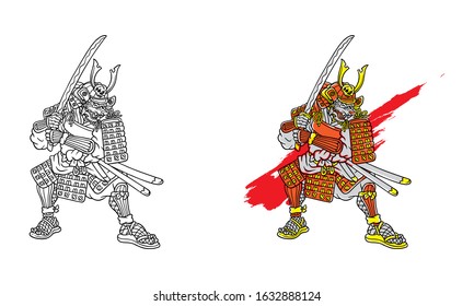 Wolf Vector Illustration Samurai Hold Katana